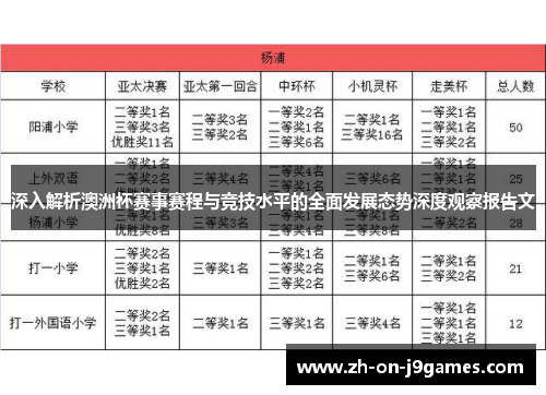 深入解析澳洲杯赛事赛程与竞技水平的全面发展态势深度观察报告文